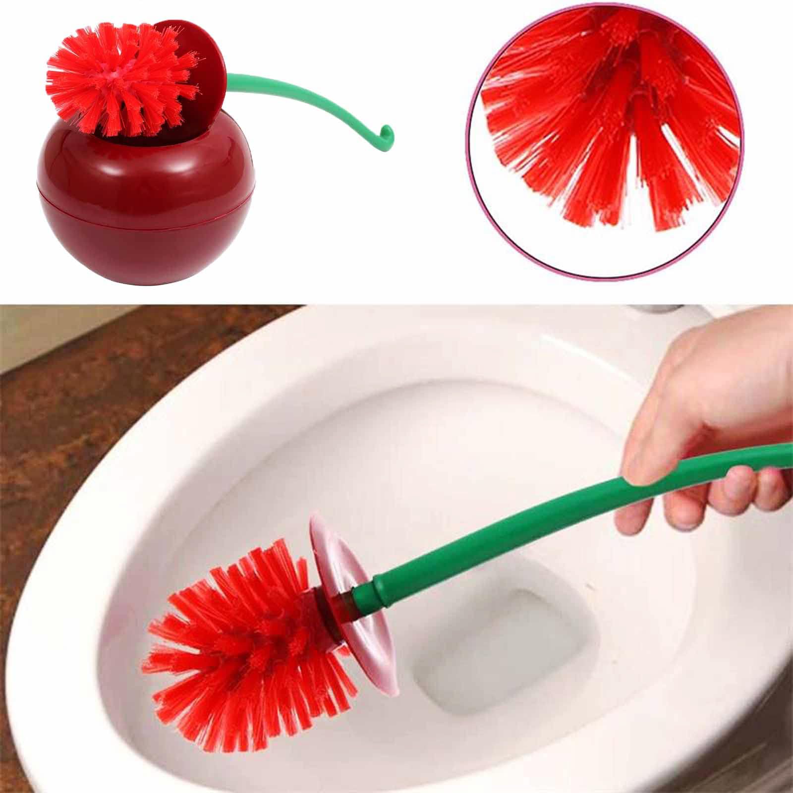 DRAMLOR Cherry Toilet Brush and Holder, Funky Cherry Bathroom Brush with Solid Handle & Sturdy Durable Bristles, Creative Cute Toilet Brush