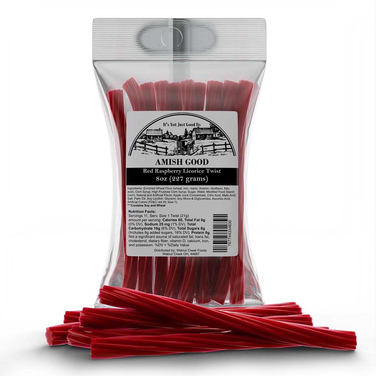 Amish Good Gourmet Licorice Twist Candy - Premium Sweet & Chewy Treat, Raspberry Jumbo Licorice Twist Perfect Snack Under 100 Calories
