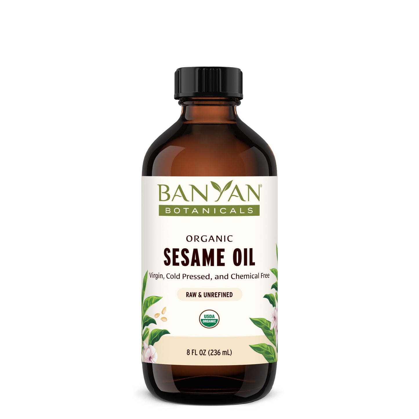 Banyan Botanicals Sesame Oil - Organic & Unrefined Sesame Oil for Skin, Body, Hair & More - Multiple Sizes - 8 oz - Non GMO Sustainably Sourced Vegan