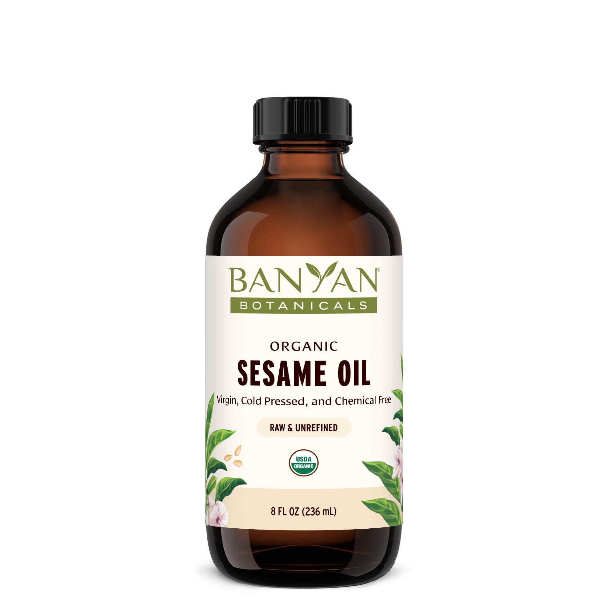 Banyan Botanicals Sesame Oil - Organic & Unrefined Sesame Oil for Skin, Body, Hair & More - Multiple Sizes - 8 oz - Non GMO Sustainably Sourced Vegan