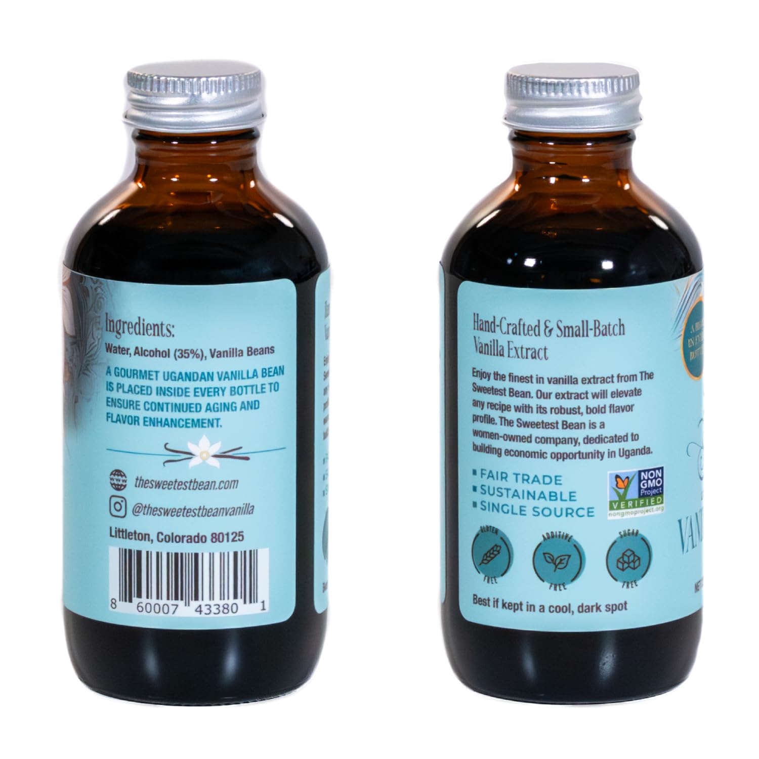 Ugandan Gourmet Pure Vanilla Extract 4 oz - Single-Origin Ugandan Vanilla - Whole Bean Inside - Hand-Crafted, Non-GMO, Gluten-Free, Sugar-Free - The