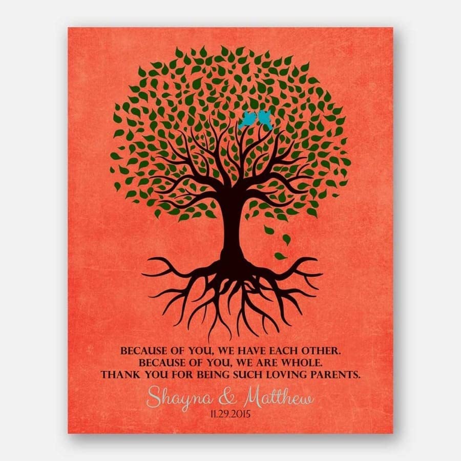 Lucky Tusk Thank You Gift For Parents Personalized Family Tree Roots Because Of You We Have Each Other Mother of Groom Bride Family #LT-1111,