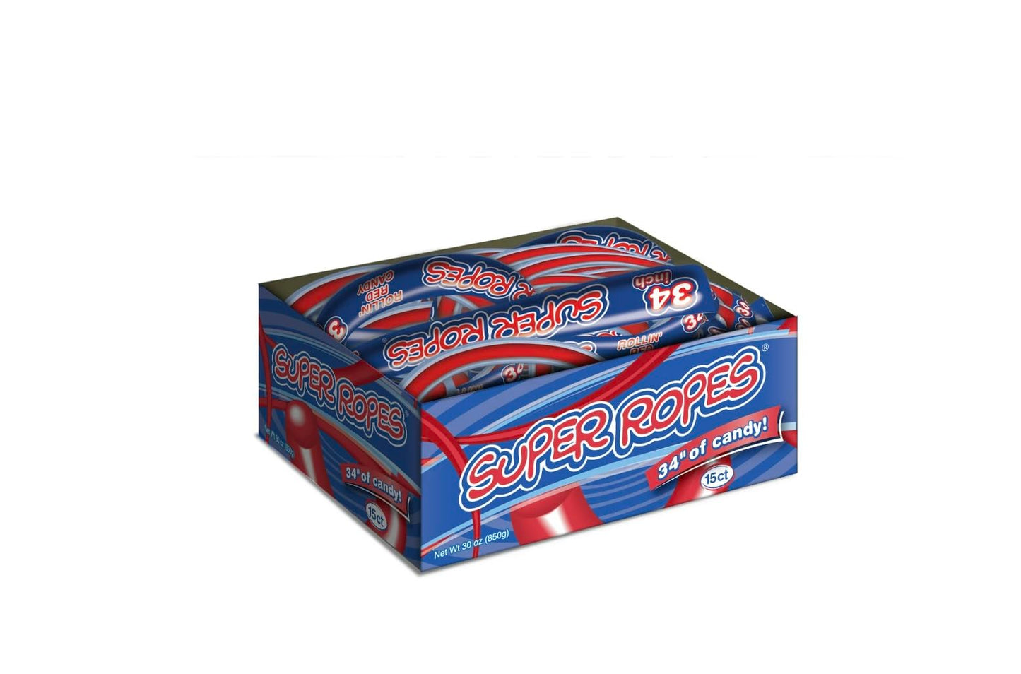 Super Ropes 34" Individually Wrapped Rope, 2oz (15 Pack), Red Licorice Candy Rope