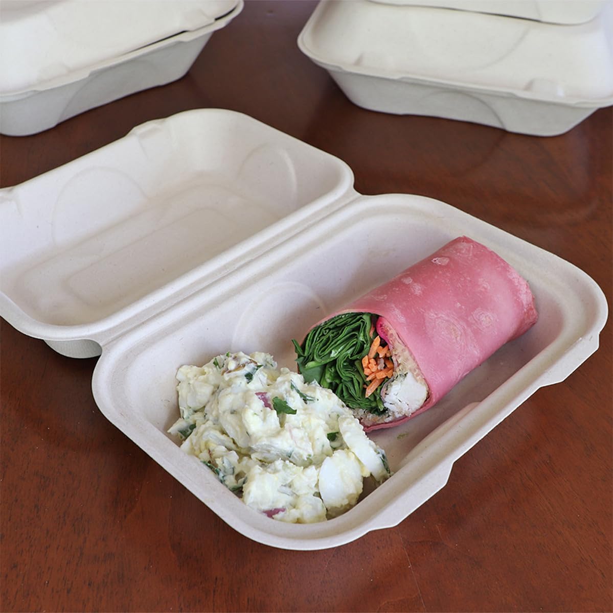 World Centric Fiber Hinged Hoagie Box Containers, 9 x 6 x 3, Natural, Paper, 500/Carton
