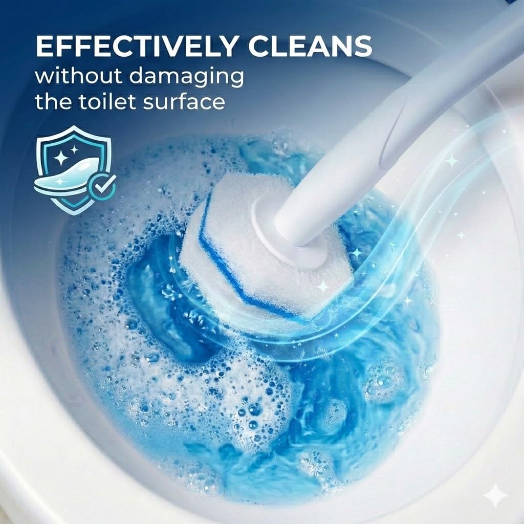 40 Disposable Toilet Brush Replacement Pads, Wall Mounted Toilet Holder Set Toilet Cleaning System Starter Kit, Toilet Stick Pads (Blue)
