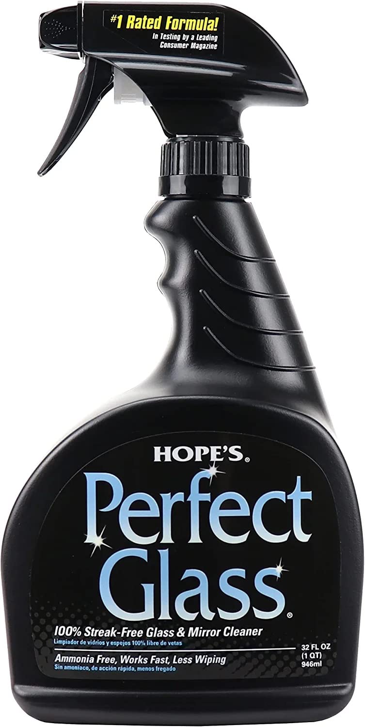HOPE'S Perfect Glass Cleaner Spray, Streak-Free, Ammonia-Free Window, Mirror, Screen, Tinted Glass, and Shower Door Cleaner, Indoor and Outdoor Glass