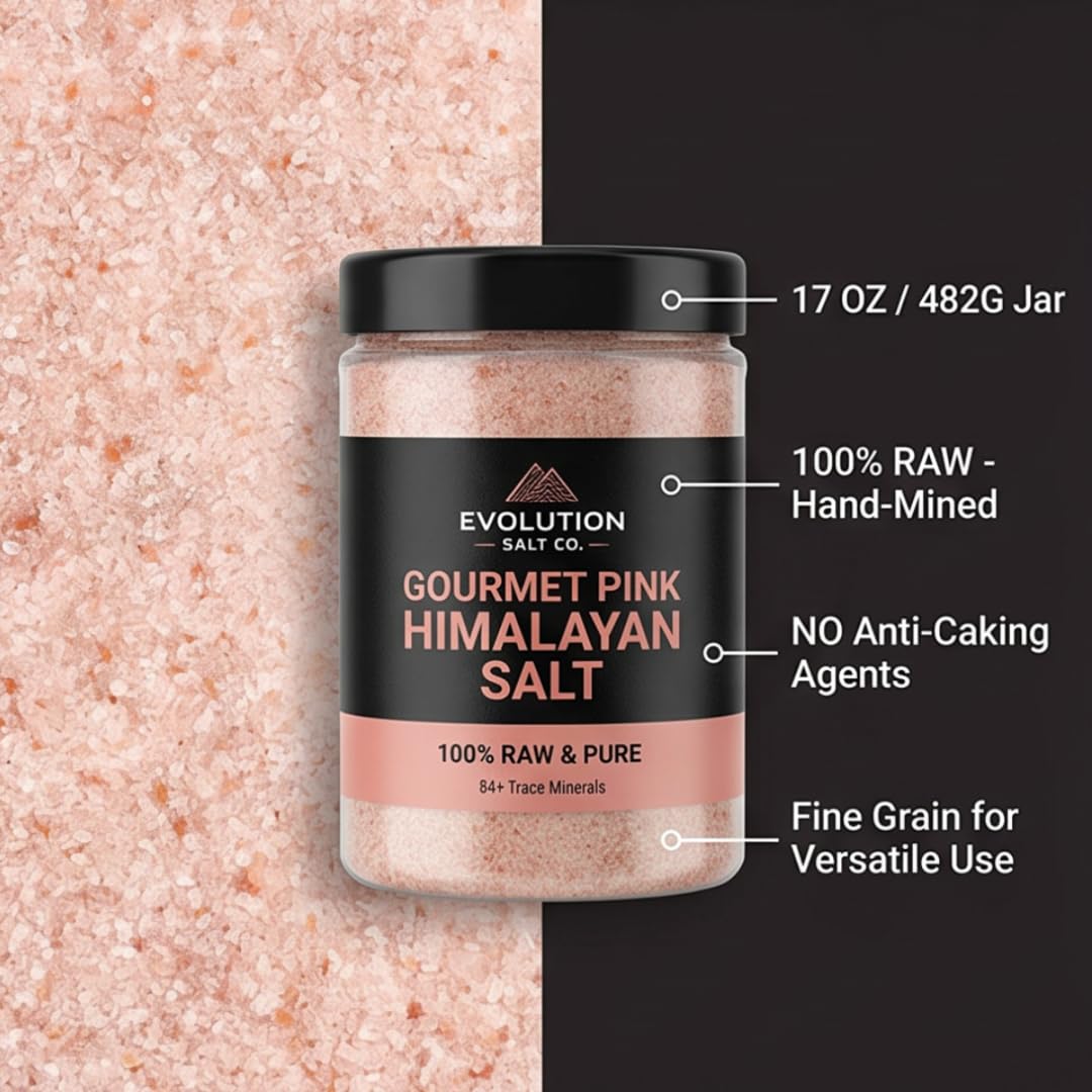 Evolution Salt Himalyan Fine 17 oz - Gourmet Salt Co Shaker - Thoughtfully Gourmet Salt for Cooking and Seasoning - Natural Pink Cooking Salt - Fine