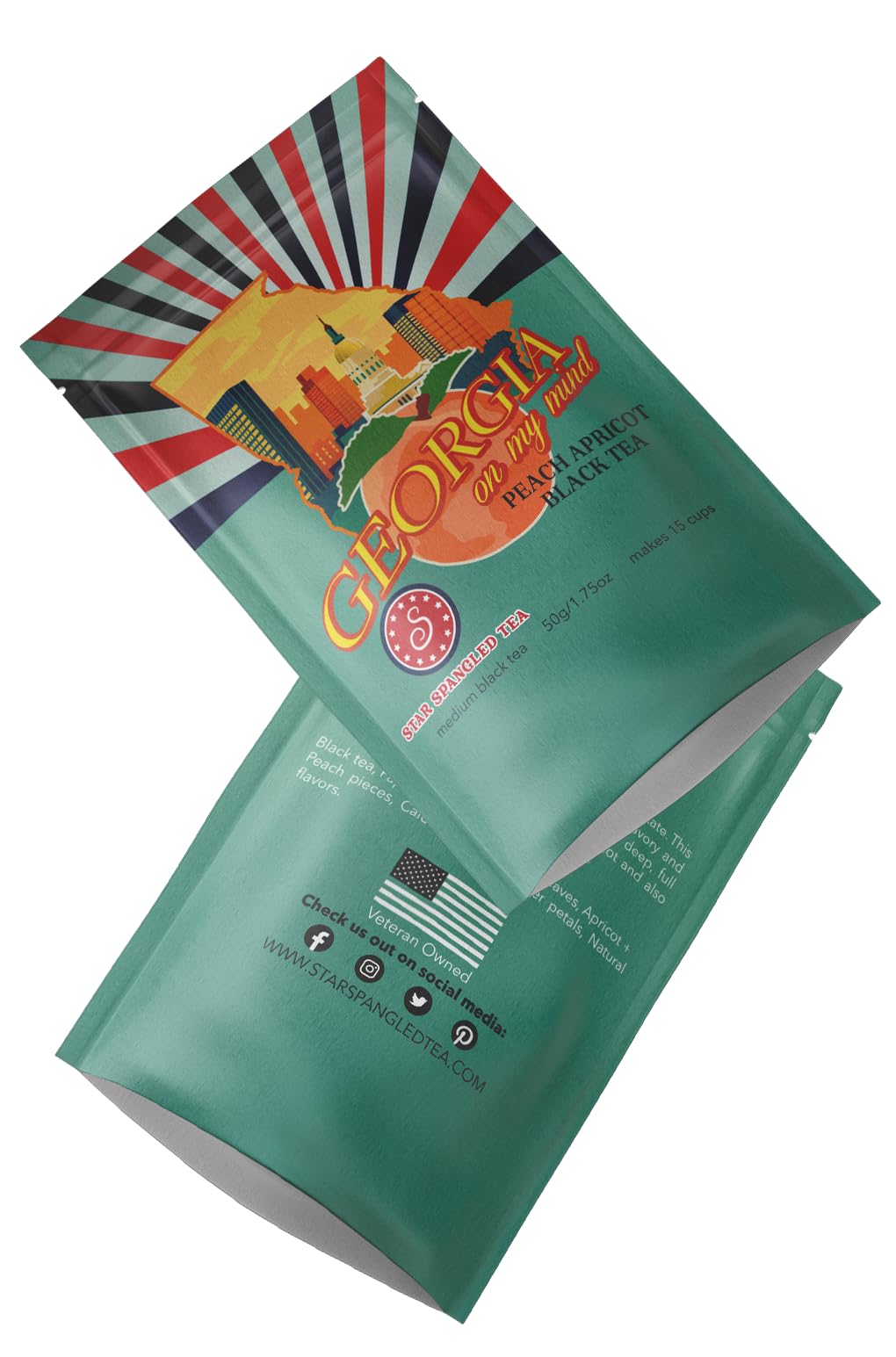 Star Spangled Tea Georgia Peach Apricot, Medium Black Tea, American Tea Blend With Peach and Apricot Tasting Notes, Helps Supports Veterans and First