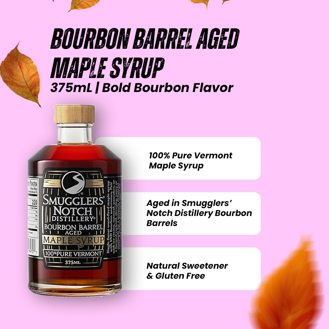 Smugglers’ Notch Maple Works - Bourbon Barrel Aged - 100% Pure Vermont Maple Syrup - Natural Sweetener & Gluten Free - Rich Taste - Waffles