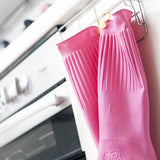 Myungjin Reusable Waterproof Household Dishwashing Non-Slip Cleaning Rubber Gloves with Hang-Dry Hook (1 Pair/Small)