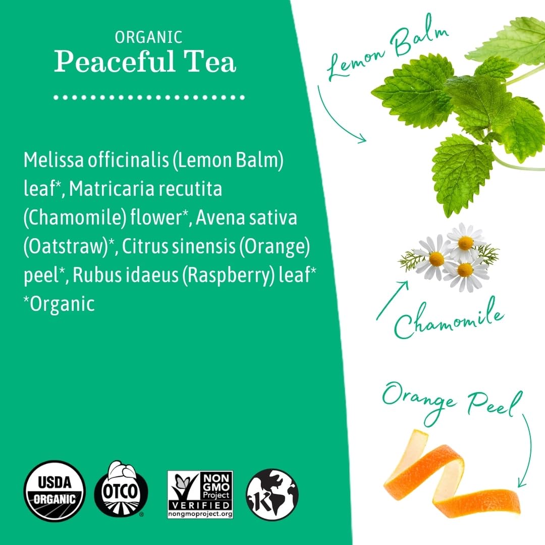 Earth Mama Organic Peaceful™ Tea | Stress Less! Calming, Relaxing Herbal Blend Safe for Pregnancy & Beyond, 16 Teabags Per Box