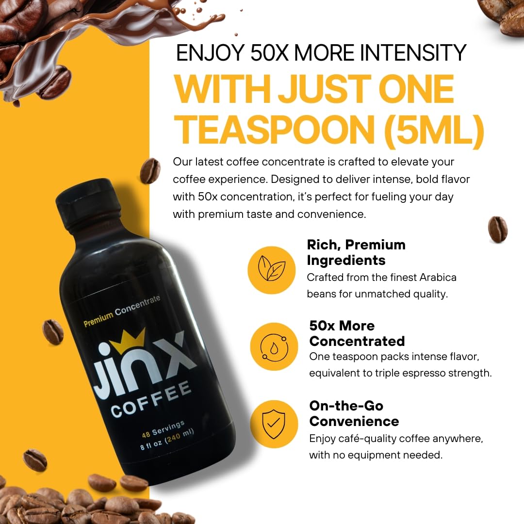 Jinx Coffee Concentrate - 50x Stronger Cold Brew Coffee | Strong Caffeine Concentrated Liquid, Perfect for Instant Hot or Iced Coffees, Cold Brew