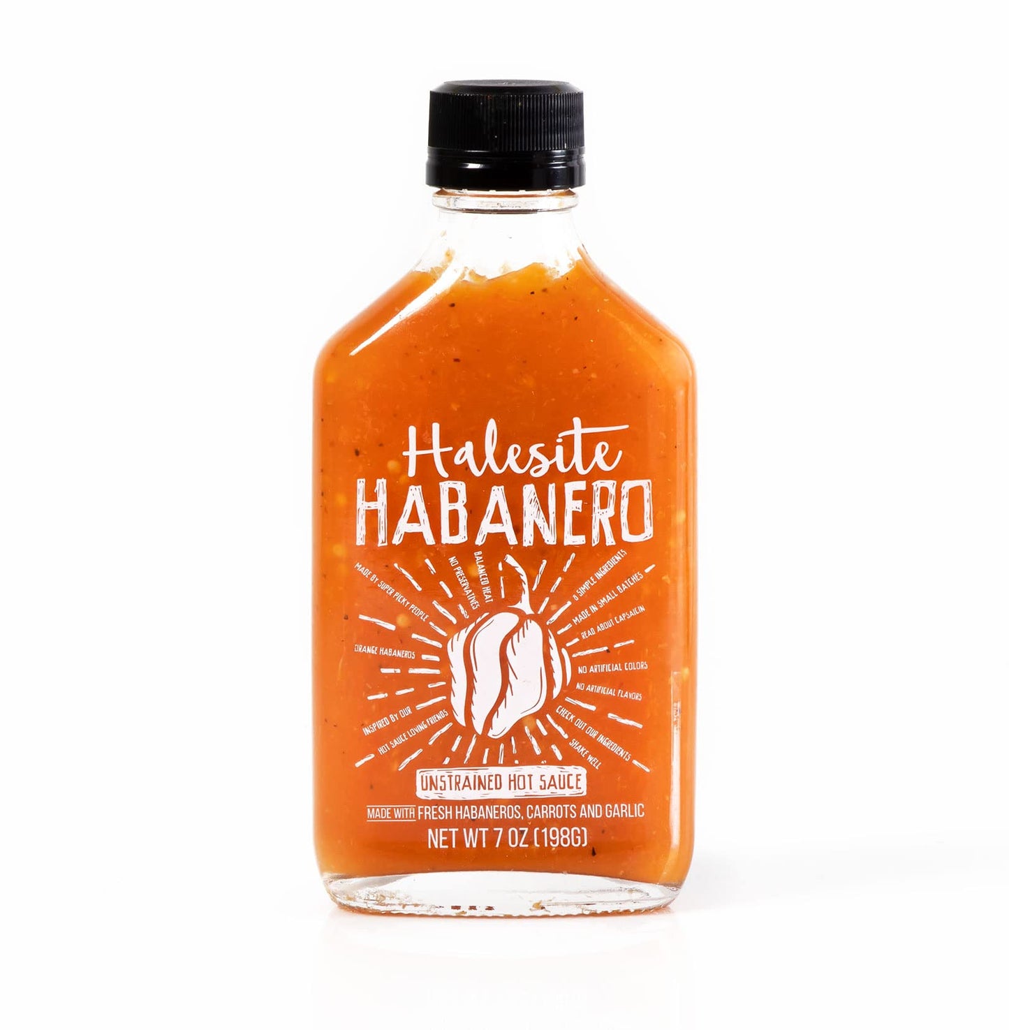 Custom Label, Halesite Habanero Unstrained Hot Sauce, 7 oz Flask Bottl