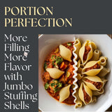 Jellybean Foods Jumbo Stuffing Shells Pasta - Large Pasta Shells for Stuffing - Coquille Pasta Shells - Jumbo Shells for Baking - Easy-Stuff Shells
