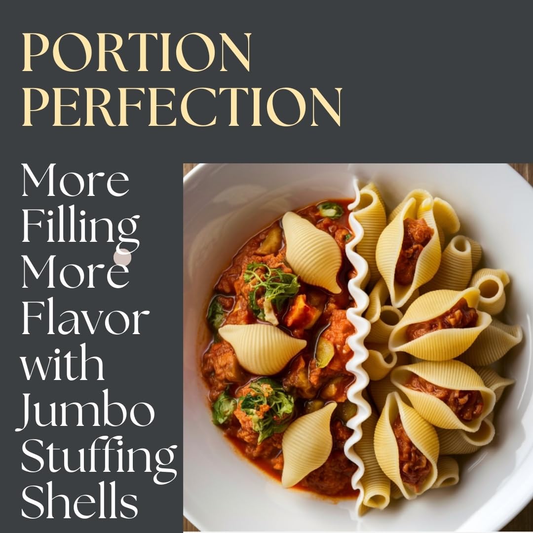 Jellybean Foods Jumbo Stuffing Shells Pasta - Large Pasta Shells for Stuffing - Coquille Pasta Shells - Jumbo Shells for Baking - Easy-Stuff Shells