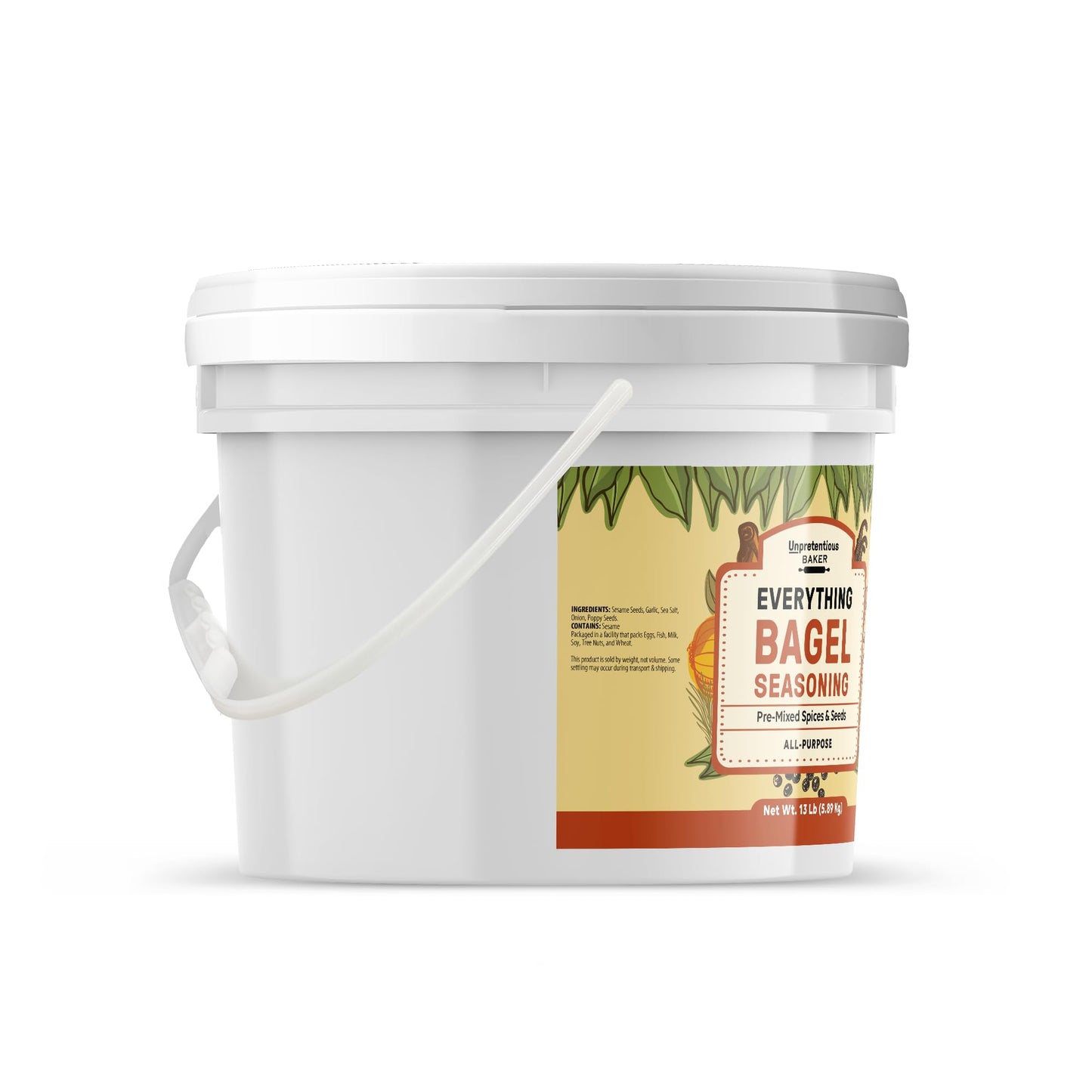 Unpretentious Everything Bagel Seasoning, 2 Gallon Bucket, Add Texture & Flavor to Any Recipe, Mix of Sesame Seeds, Garlic, Onion & Salt (208 Ounce)