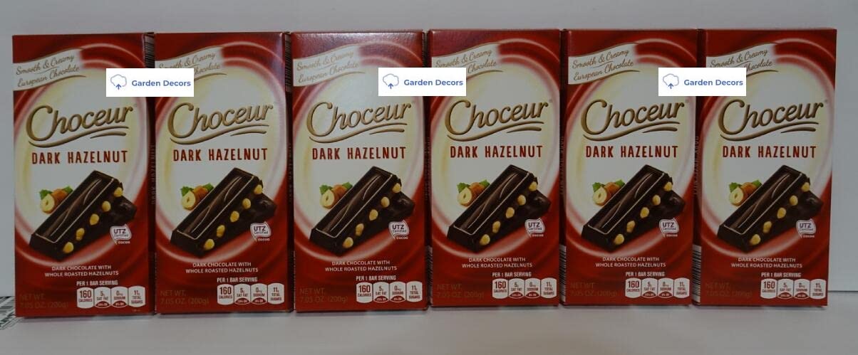 Choceur Dark Chocolate with Whole Roasted Hazelnuts 7.05oz 200g (6 Bars)