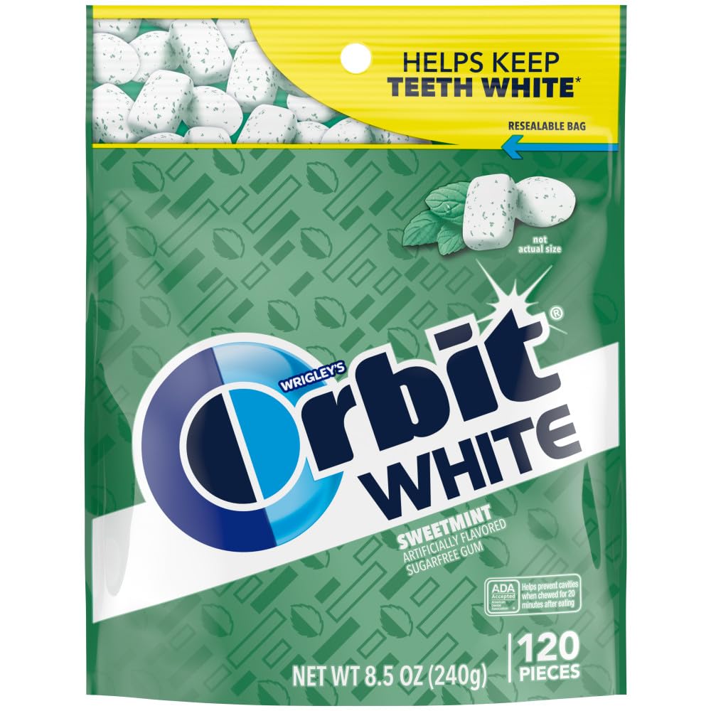 ORBIT WHITE Sweet Mint Sugar Free Gum, Soft Chew ADA Approved Chewing Gum, 120 Ct Resealable Bag