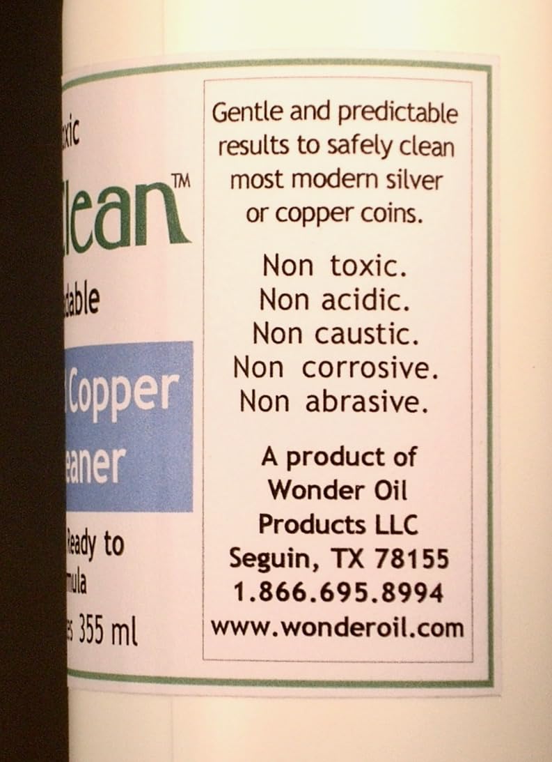 Wonder Oil Products LLC SafeClean Coin Cleaner Ready to Use Solution for Silver and Copper Modern Coins 12 fl. ounces. No Risk Guarantee.