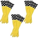 Evriholder Glam-Gloves Reusable Latex Dishwashing Gloves for Kitchen or Cleaning, Yellow, 3 Pairs, Patterns May Vary