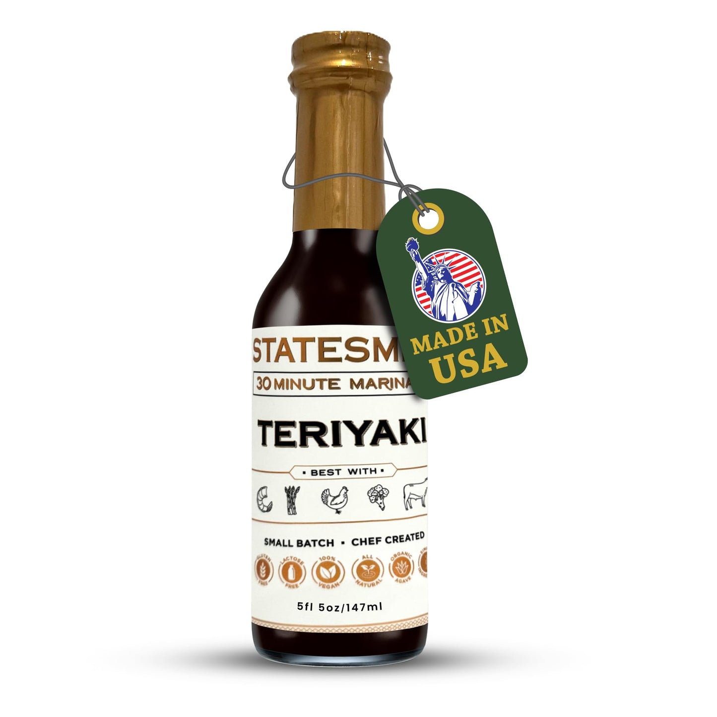 Statesmen Teriyaki 5oz - Gluten-Free, Vegan, Lactose-Free Japanese-Style Marinade for Chicken, Shrimp, Beef & Vegetables