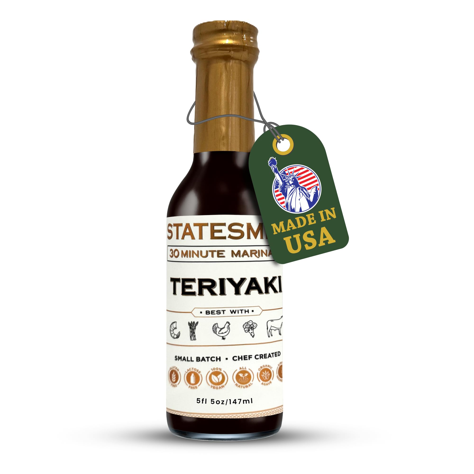 Statesmen Teriyaki 5oz - Gluten-Free, Vegan, Lactose-Free Japanese-Style Marinade for Chicken, Shrimp, Beef & Vegetables