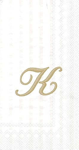 Ideal Home Range 3-Ply Paper Monogram Guest Towel, White/Gold (Pack of 2) (2, Letter K)