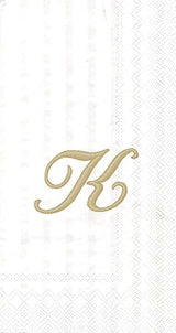 Ideal Home Range 3-Ply Paper Monogram Guest Towel, White/Gold (Pack of 2) (2, Letter K)