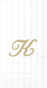 Ideal Home Range 3-Ply Paper Monogram Guest Towel, White/Gold (Pack of 2) (2, Letter K)