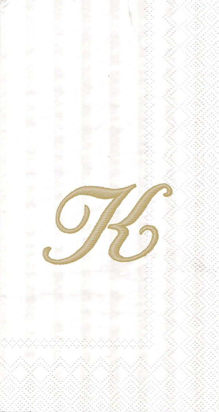 Ideal Home Range 3-Ply Paper Monogram Guest Towel, White/Gold (Pack of 2) (2, Letter K)