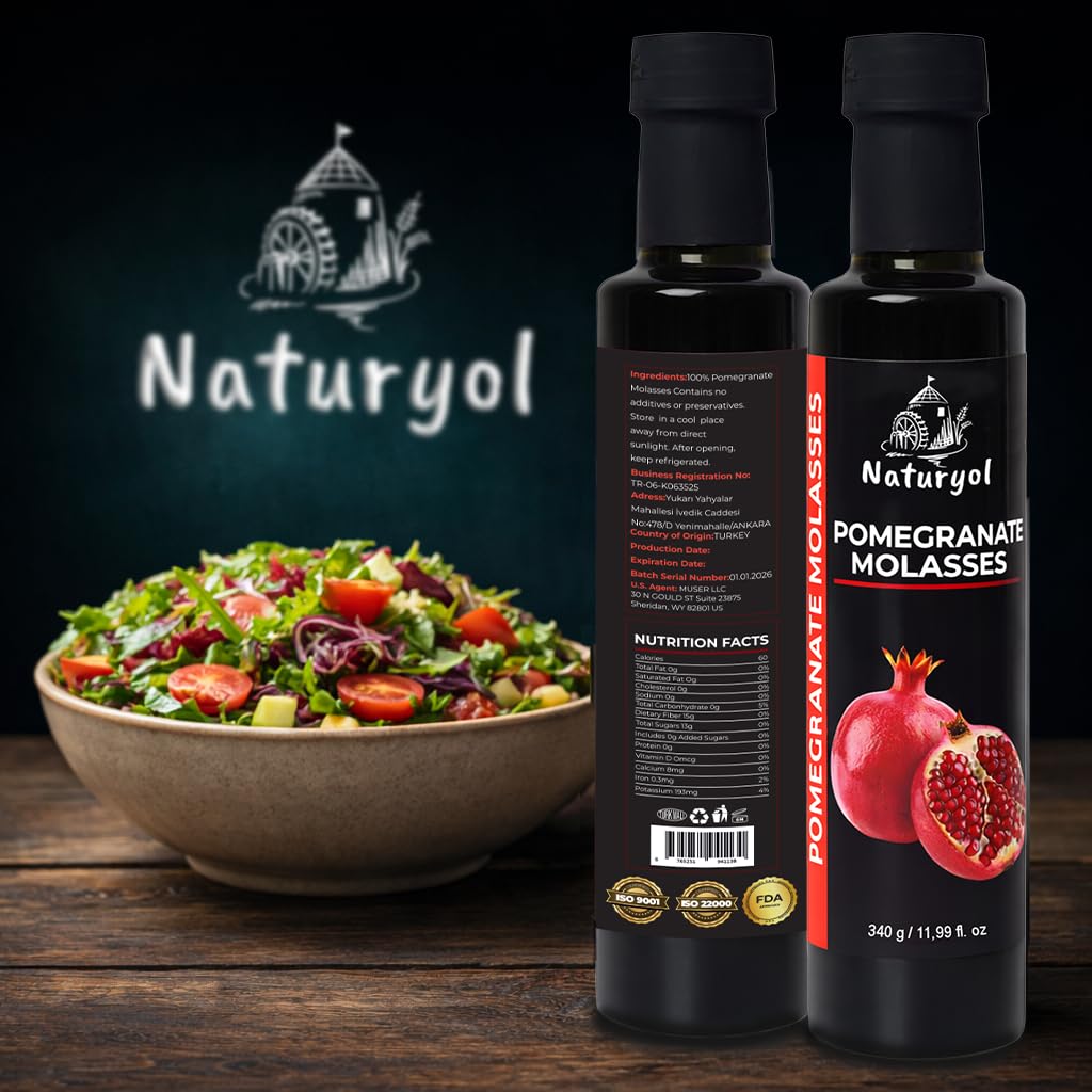 Pomegranate Molasses by Naturyol , 100% Natural Pomegranate Syrup, Mediterranean Pomegranate Concentrate for Salad Dressings, Ideal for Cooking