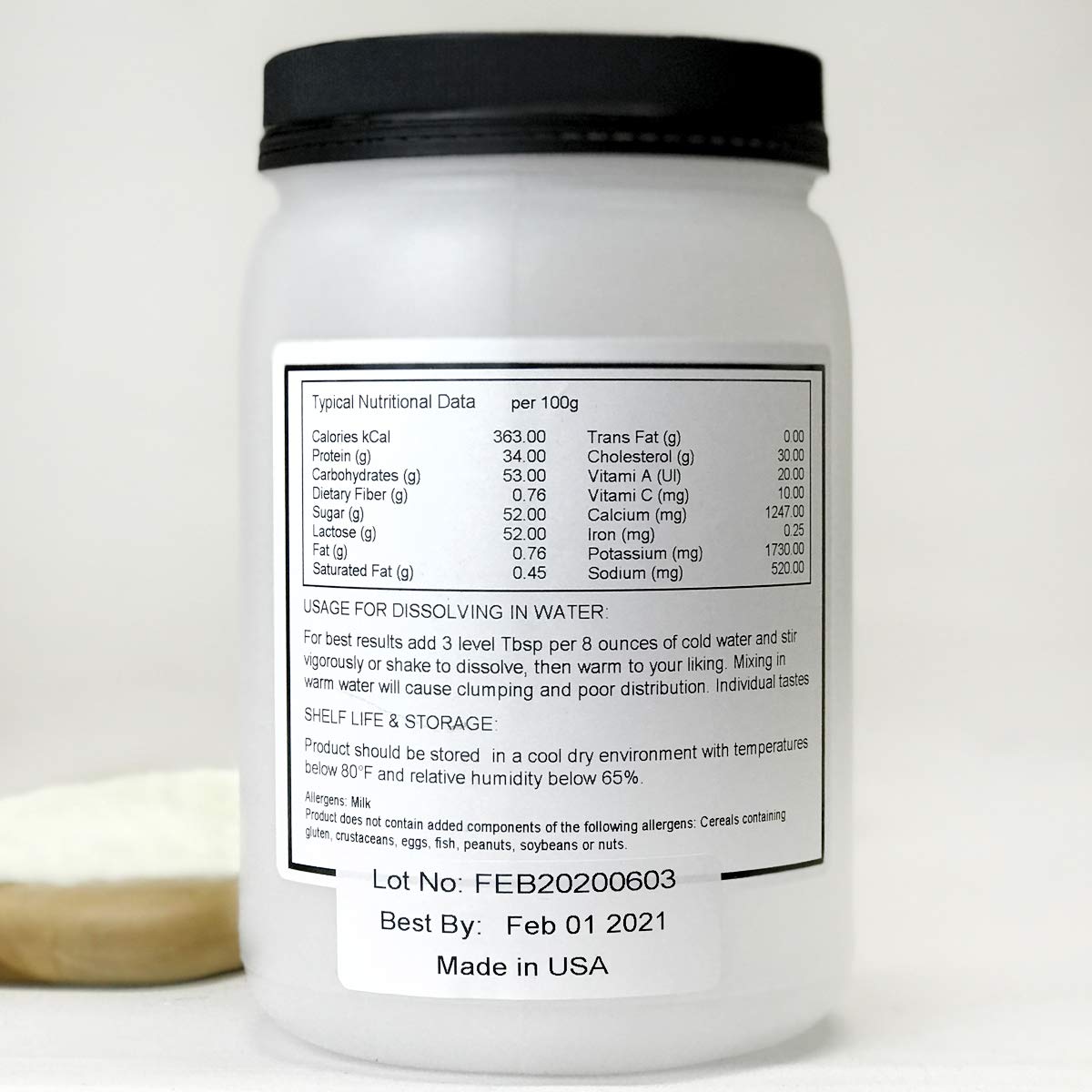 Non-Fat Dry Milk Powder, GRADE 'A', High-Heat Pasteurized, Non-GMO, Gluten-FREE, Made in USA, Net Wt. 1 Lb. 8 oz.