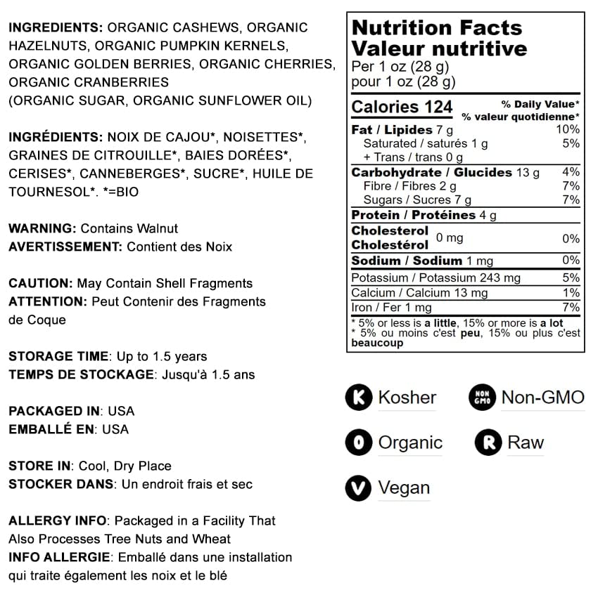 Food to Live - Organic Snack Mix, 12 Ounces - Raw Nuts and Berries with Pumpkin Seeds, Non-GMO, Non-Irradiated, Kosher, Vegan Superfood, Bulk, Great