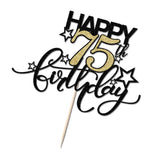 Bekaterea Happy Birthday Cake Topper,Black font Golden Numbers 75th Birthday Cake Decoration?Hello 75, Cheers to 75 Years/75th Anniversary ?75