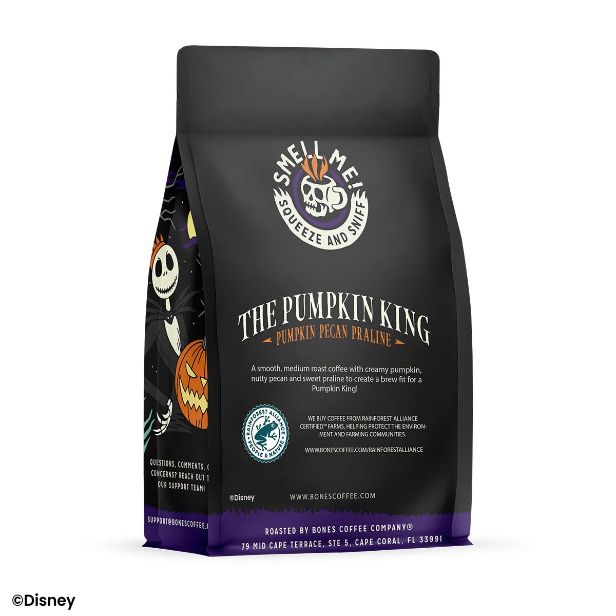 Bones Coffee Company The Nightmare Before Christmas Pumpkin King Flavored Coffee Beans, Whole Bean Coffee Medium Roast Low Acid, Pumpkin Pecan Praline