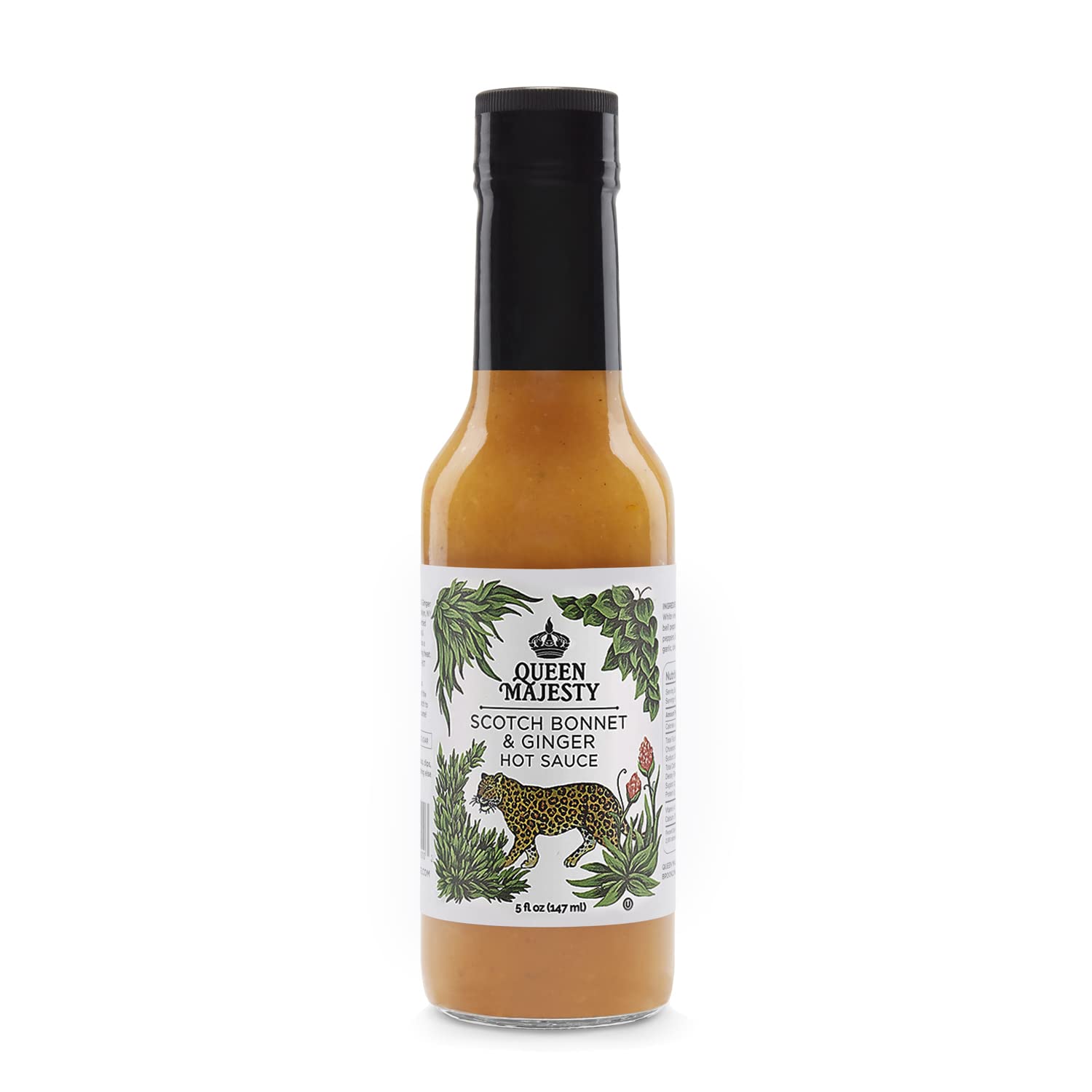 Queen Majesty Scotch Bonnet & Ginger Hot Sauce, 5 oz - All Natural Scotch Bonnet, Habanero, & Ginger Condiment - Vegan, Kosher, Gluten Free, non GMO