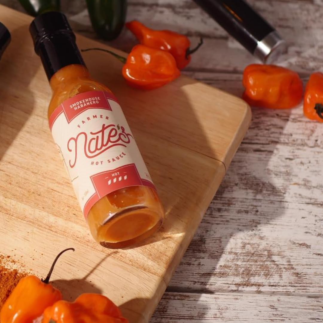 Farmer Nate's Smokehouse Habanero Hot Sauce - Extra Spicy with Habanero, Cayenne, Smoked Salt & Garlic - Bold Southern BBQ-Inspired Flavor