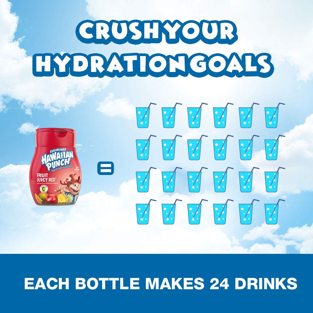 Hawaiian Punch, Fruit Juicy Red, Liquid Water Enhancer - New, Better Taste! (4 Bottles, Makes 96 Flavored Water Drinks) - Sugar Free, Zero Calorie