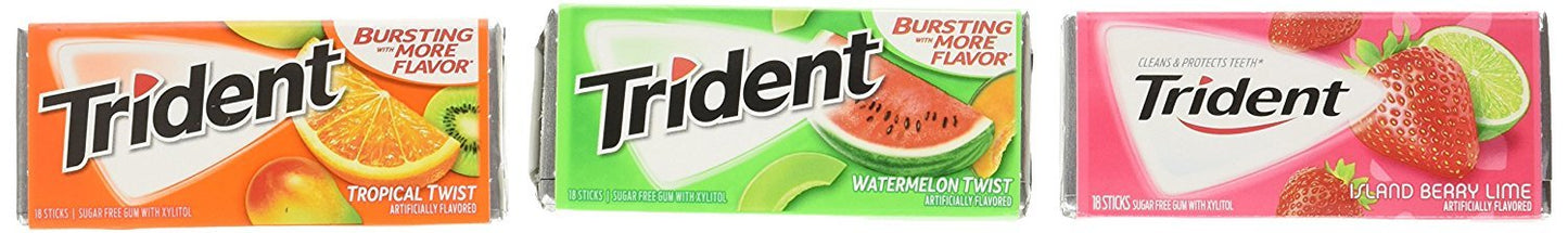 Trident Fruit Variety Pack Sugar Free Gum, 14 Count, Pack of 20