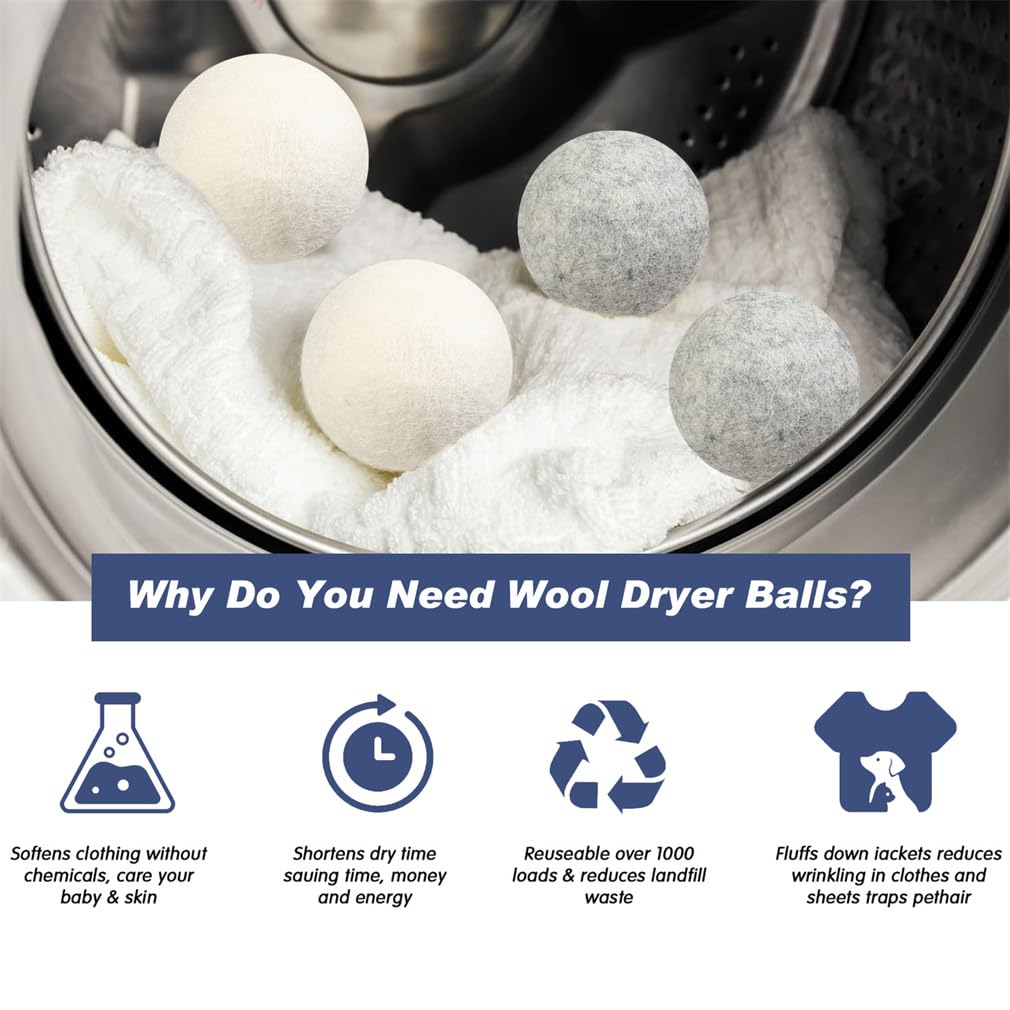 Wool Laundry Ball Pack of 6 Tumble Dryer Wool Ball Fabric Softener Alternative Reusable Wool Laundry Balls Nature’S Fabric Softeners for Fluffs