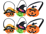 HUBZ Halloween Felt Trick or Treat Baskets, 6 Pack, Pumpkin, Witch, Pirate Themes, 5.5 x 3 x 6.7 in