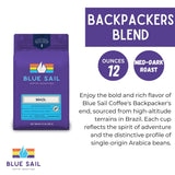 Blue Sail Coffee Backpacker's Blend, Medium-Dark Roast Ground Coffee - 12 Ounce (1 Pack)