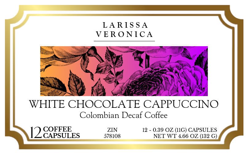White Chocolate Cappuccino Colombian Decaf Coffee (Single Serve K-Cup Pods) (Gourmet, Naturally Flavored, Whole Coffee Beans) (12 pods, ZIN: 578108)