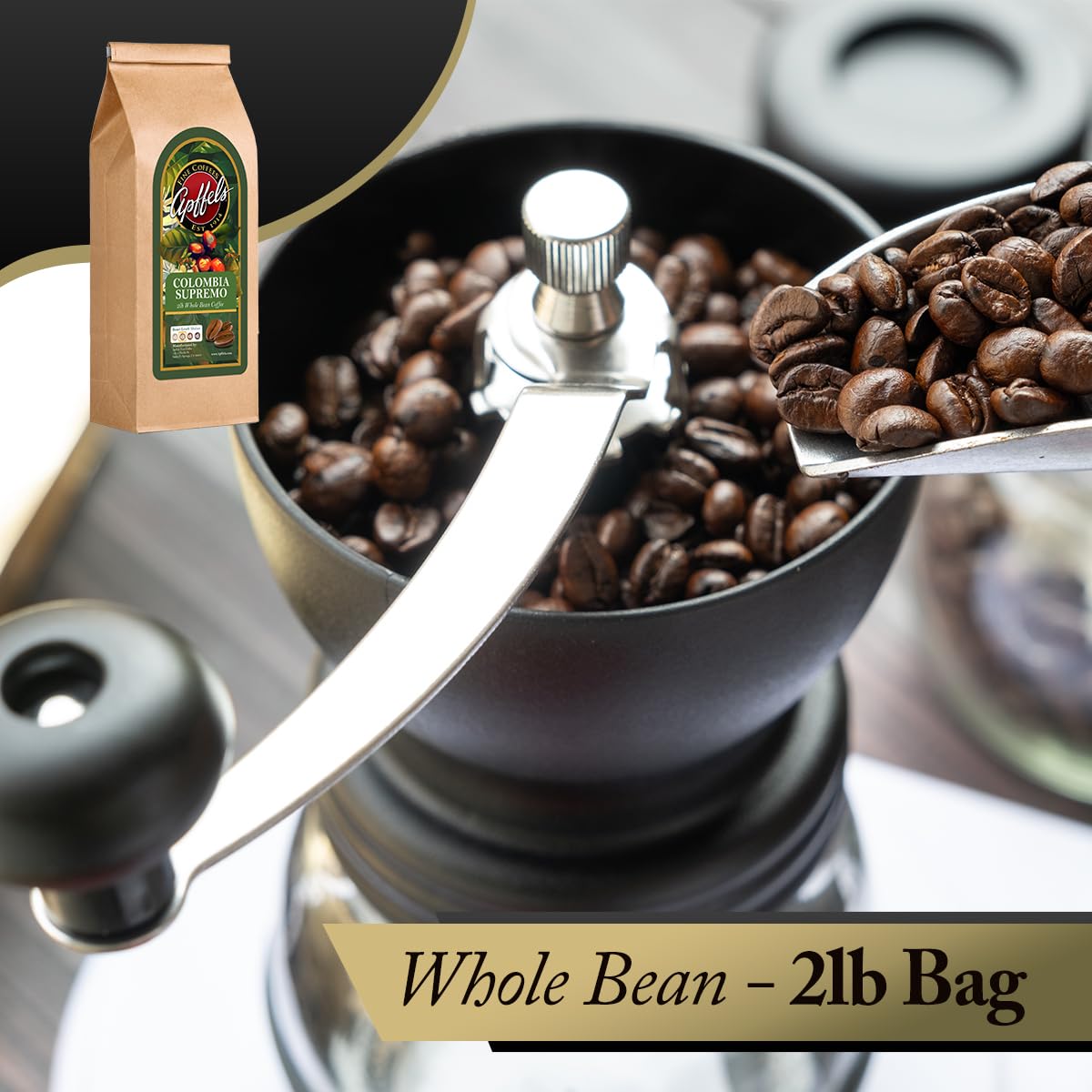 Apffels Colombian Supremo - Whole Bean, Medium Roast, 100% Arabica Coffee, (2lb Bag)