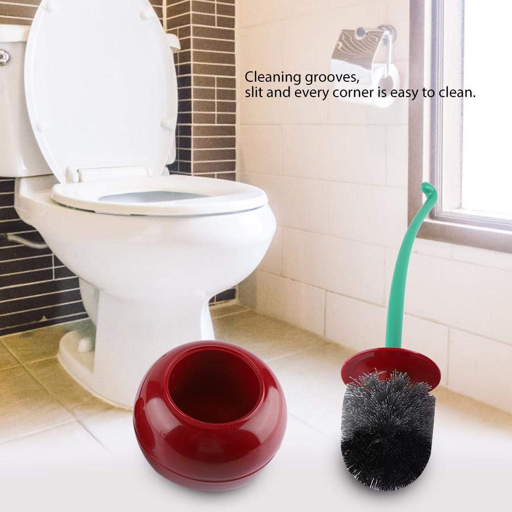 Toilet Brush Holder Set, Toliet Brush with Holder Standing Set Cherry - Shape Lavatory Bathroom Tool(Red)