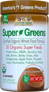 Country Farms Super Green Drink Mix, Delicious Chocolate Flavor 10.6 Ounces Each (7)