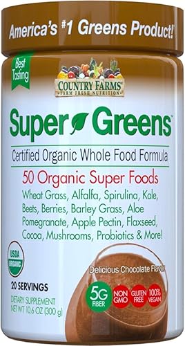 Country Farms Super Green Drink Mix, Delicious Chocolate Flavor 10.6 Ounces Each (7)