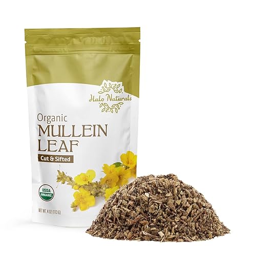 Halo Naturals Organic Mullein Leaf Cut & Sifted, 4 Ounces (Verbascum thapsus) USDA Certified | Resealable Pouch| Packaged in The USA (Pack of 1)