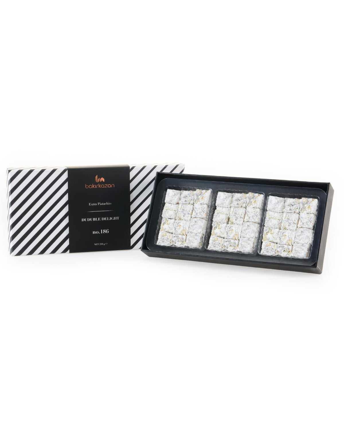 Turkish Delight Extra Duduble by BAKIRKAZAN, %40 PISTACHIO Turkish Delights Candy 8.8 oz Luxury Food Gifts, Turkish Candy Assorted Flavors gourmet