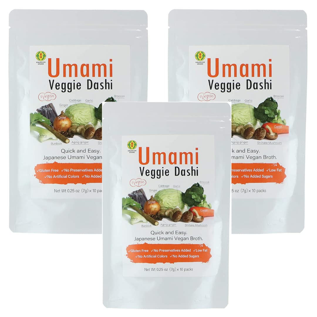 Kinjirushi Umami Veggie Broth Soup Packet Dashi Powder 2.47oz, (7g×10pcs) Miso Soup, Kombu, Ramen Broth, Udon Noodles, Seasoning Packet, No MSG